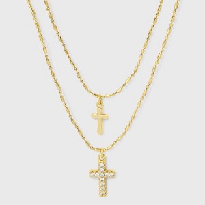 14K Gold Dipped Double Cross Pendant Multi-Strand Necklace - Gold - 1 of 4