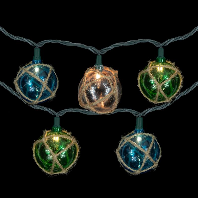 Northlight 10-Count Multi-Color Natural Jute Wrapped Ball Patio Light Set, 6ft Green Wire, 3 of 6