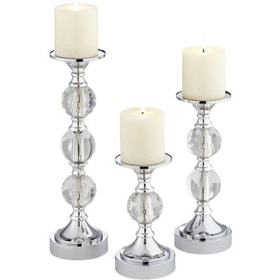 Dahlia Studios Caroline Chrome and Crystal Pillar Candle Holders Set of 3