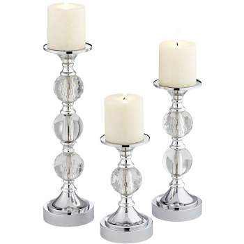 Dahlia Studios Caroline Chrome and Crystal Pillar Candle Holders Set of 3