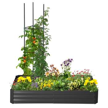Outsunny Raised Garden Bed, Galvanized Elevated Planter Box with 2 Customizable Trellis Tomato Cages for Climbing Vines, 5.9' x 3' x 1', Black