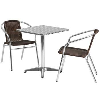 Flash Furniture Lila 23.5'' Square Aluminum Indoor-Outdoor Table Set with 2 Rattan Chairs
