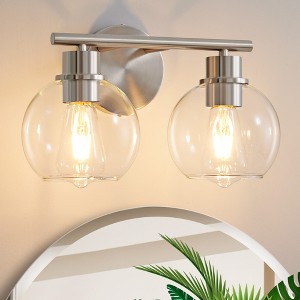 POWLIG 13.4-in 2-Light Nickel Modern Dimmable Bathroom Transitional Vanity Light with Transparent Glass Shade - 1 of 4