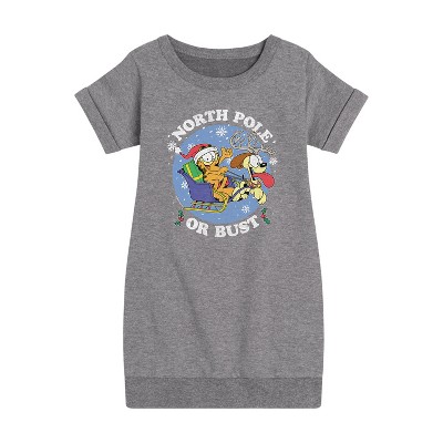 - Garfield - North Pole Or Bust Graphic Short Sleeve Fleece Dress