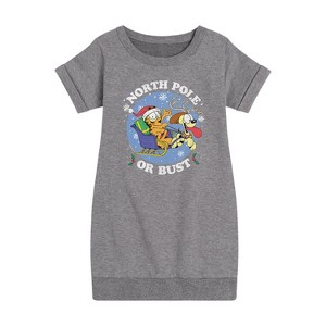 Girls' - Garfield - North Pole Or Bust Graphic Short Sleeve Fleece Dress - 1 of 4