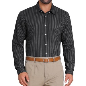 INSPIRE CHIC Men's Stripes Long Sleeved Button Down Business Dress Shirts - 1 of 4