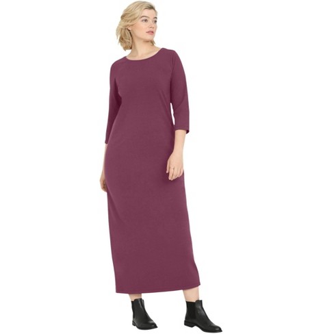 ellos Women s Plus Size 3 4 Sleeve Knit Maxi Dress 2X Fig