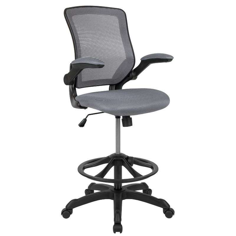 Emma and Oliver Mid-Back Mesh Ergonomic Drafting Chair with Foot Ring and Flip-Up Arms, 1 of 15