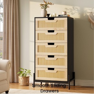 Jojoka 5 Drawer Rattan Dresser with Sturdy Metal Legs, Farmhouse Style Storage Cabinet for Bedroom, Hallway, Living Room - 1 of 4