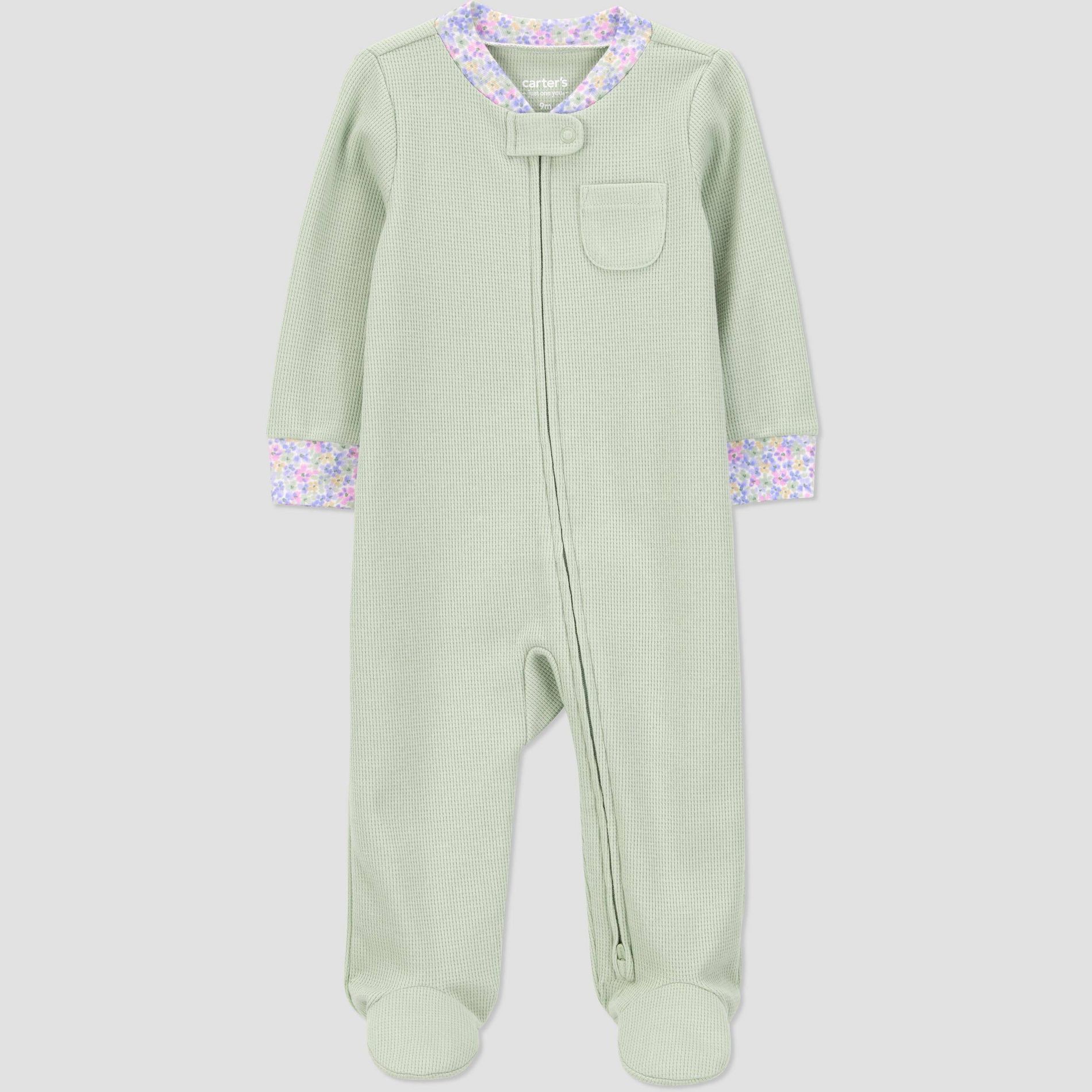 Carter's Just One You® Baby Girls' Sleep N' Play - Green 9M: Cotton-Polyester Blend, Footed Pajamas