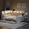 Full Size Daybed with Storage Shelves, Drawers, Charging Station, LED Light, Desk & Upholstered Headboard and Backrest - ModernLuxe - 2 of 4