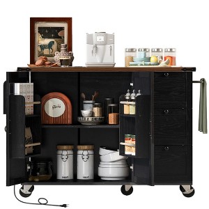 54.5" Farmhouse Kitchen Island with Power Outlet, Rolling Kitchen Cart on Wheels with Internal Storage Rack, Drop Leaf, Spice Rack - 1 of 4