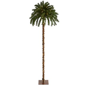 7ft Nearly Natural Pre-Lit LED Slim Palm Artificial Christmas Tree Warm White Lights - 1 of 4
