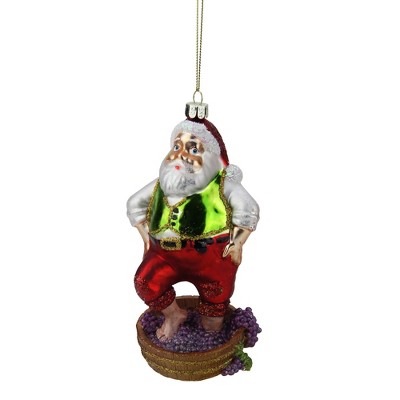 NORTHLIGHT 6" Tuscan Winery Santa Claus Stomping Grapes Glass Christmas Ornament - Green/Red