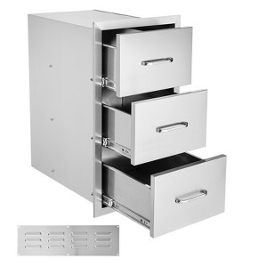 VEVOR Outdoor Kitchen Drawers 16\" W x 28.5\" H x 20.5\" D, Flush Mount Triple Access BBQ Drawers Stainless Steel with Handle, Silver - 1 of 4