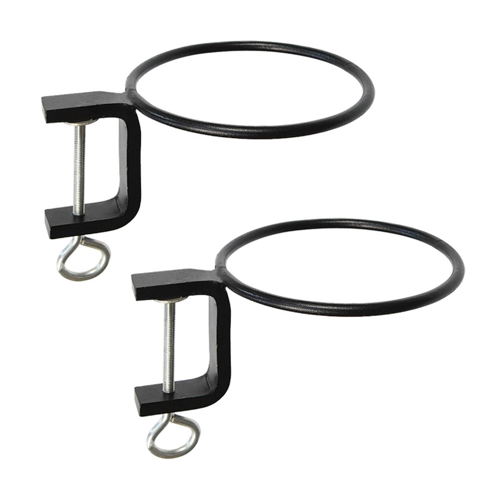 Set of 2 6" Indoor/Outdoor Clamp-On Flower Pot Holder Ring Brackets Black Powder Coat Finish - ACHLA Designs: Iron Planter Stands, Weatherproof