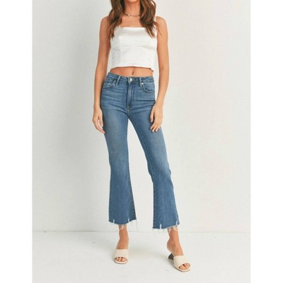 Women's High Rise Crop Flare w/ Distressed Hem Medium - JUST BLACK DENIM