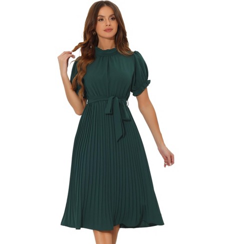 Allegra K Women's Retro Ruffled Collar Short Sleeve A-line Pleated ...