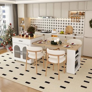 ORRD  Expandable Kitchen Island with Outlets & Storage, 80-inch Mobile Prep Table with Dining Extension, Solid Wood Top, White - 1 of 4