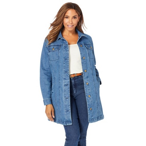 Jessica London Women's Plus Size Long Denim Jacket, 14 W - Medium Stonewash  : Target