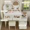 White Vanity Desk Set, With Slide Mirror & 3 Color LED Lights, Makeup Vanity Table With 5 Drawers, 2 Storage Cabinets, 1 Makeup Stool for Bedroom - 4 of 4