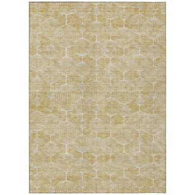 Gold Ivory And Beige Geometric Washable Indoor Outdoor Area Rug
