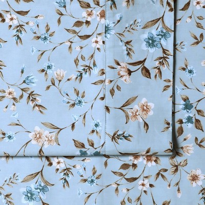 Twin Blue Organic Cotton Floral Deep Pocket Sheet Set