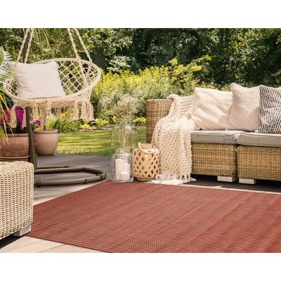 Chili Red Flat Woven Stripe Indoor/Outdoor Rug