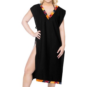 HAPPY BAY Women's Summer Vacation Beachwear Swim Suit Loose Bathing Suit Swim Beach Cover-up Dress Robe X-Large-XX-Large Black Solid - 1 of 4