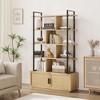 5 Tier Rattan Bookshelf with Storage Cabinet & Door, 71.1 Inch Tall Industrial Book Shelf with Open Display Shelves - 3 of 4