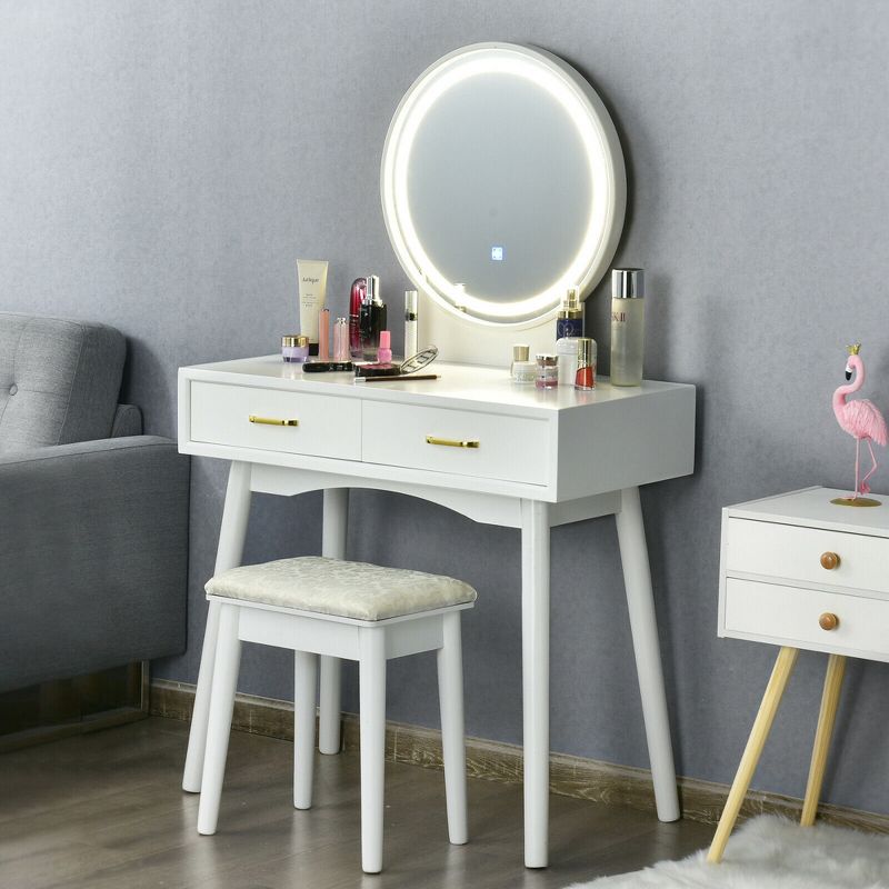 Costway Vanity Dressing Table Set Touch Screen 3 Lighting Modes Mirror Padded Stool, 4 of 11