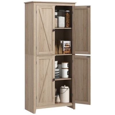 HOMCOM 72" Freestanding 4-Door Kitchen Pantry, Storage Cabinet Organizer with 4-Tiers, and Adjustable Shelves