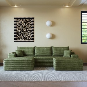 MAYEERTY 135" Cloud Sofa + Ottoman Green - 135" Green + Ottoman, Corduroy, No Assembly, Fits Apartment - 1 of 4