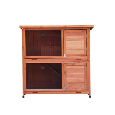 Etelifrank Small Pets Cage with Run - 2-Tier Hutch with Leak-Proof Trays, Ramp, and Waterproof Roof