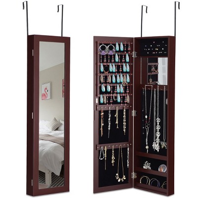 Tangkula Wall Door Mounted Mirrored Jewelry Cabinet Standing Vanity Storage Box