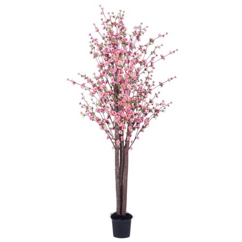 Vickerman 6' Artificial Hot Pink Blossom Tree In Black Planters Pot. In ...