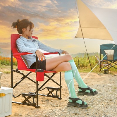 Outdoor Rocker Chair, Portable Folding Rocking Chair with Solid, Durable Armrests, Drink Holder & Comfortable Backrest