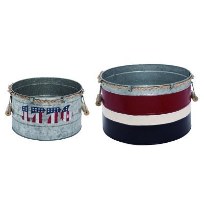 Transpac Metal 15 in. Red White and Blue 4th of July Patriotic Buckets Set of 2