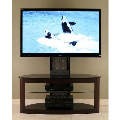 Espresso Black TV Stand with Mount and Glass Shelves