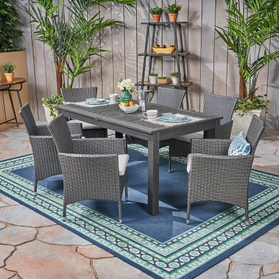 7pc Nadia Wood Wicker Expandable Patio Dining Set Gray - Christopher Knight Home