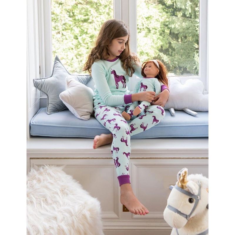 Leveret Girl and Doll Matching Cotton Unicorn Pajamas, 3 of 6