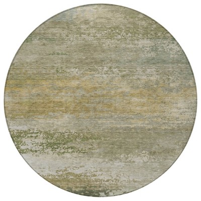 HomeRoots 8' Beige And Fern Green Round Abstract Washable Indoor Outdoor Area Rug