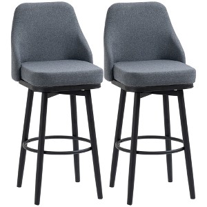 HOMCOM Extra Tall Bar Stools Set of 2, Modern 360° Swivel Barstools, Dining Room Chairs with Steel Legs and Footrest, Dark gray - 1 of 4