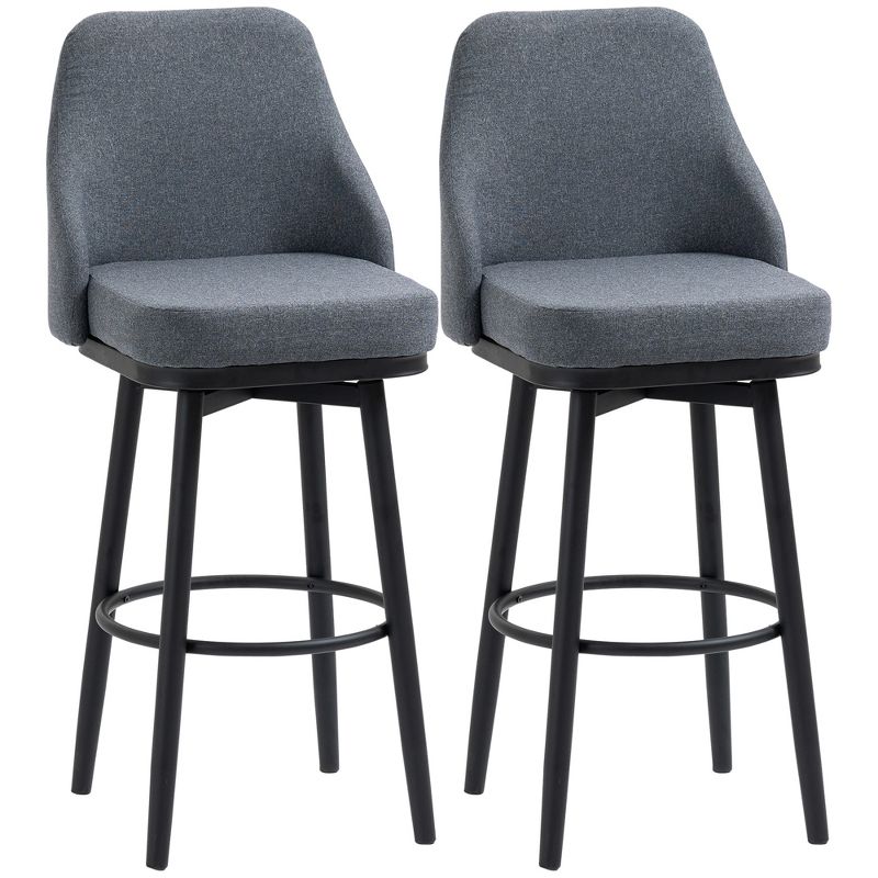 HOMCOM Extra Tall Bar Stools Set of 2, Modern 360° Swivel Barstools, Dining Room Chairs with Steel Legs and Footrest, 1 of 7