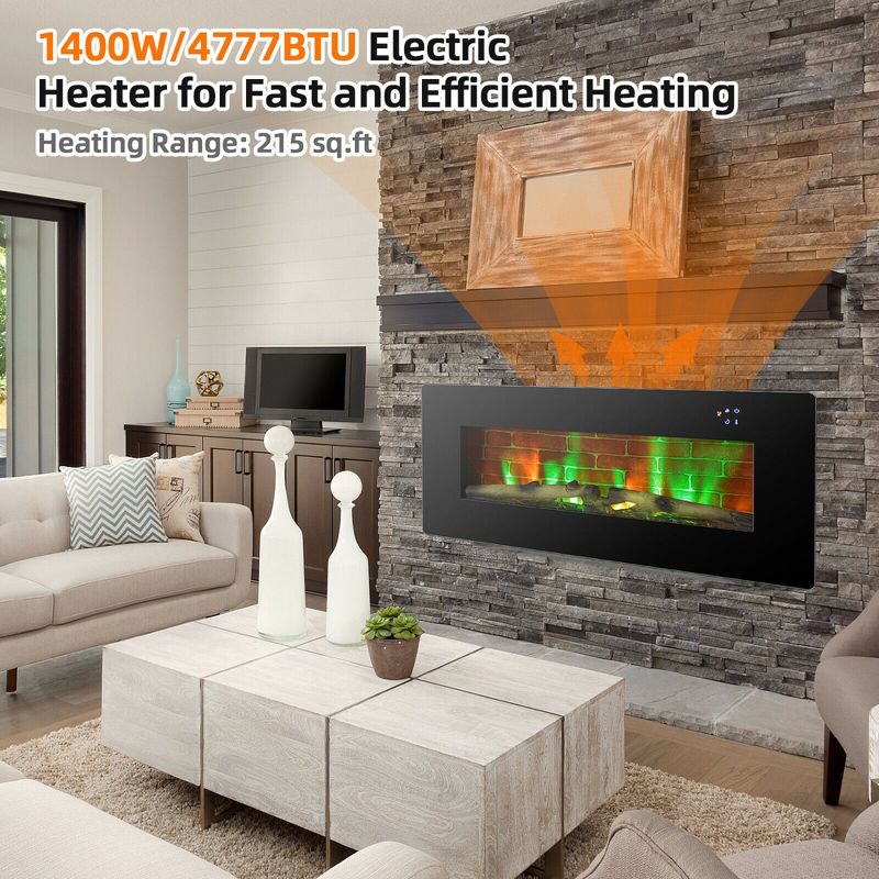 Costway 42'' Electric Fireplace Wall Mounted & Freestanding Heater Remote Control 1500W, 2 of 11