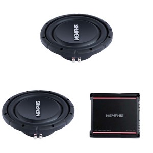 Memphis Audio 2 SRXS1044V 10" Street Reference Dual 4-Ohm Shallow Mount Subwoofers with SRX600.1V Mono 1-ohm 600 Watt Amplifier - 1 of 4