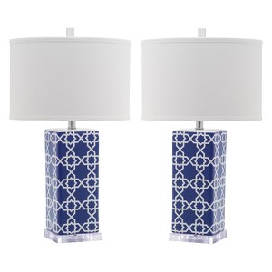 Quatrefoil Table Lamp - Navy (Set of 2) - Safavieh , Blue/White