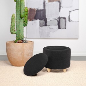 PAGED Modern Round Ottoman With Storage, Faux Sheepskin Upholstered Foot Stool with Rounded Wood Feet for Living Room, Entryway - 1 of 4