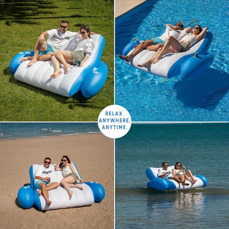 Zone Tech Inflatable Pool Recliner Luxury Float - High & Dry Duo Float, Heavy-Duty Lounge for Pool, Lake Float, River Raft, Beach Chair, 2 of 9