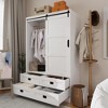 QingMoon Wooden Wardrobe Closet with Sliding Barn Door, Freestanding Clothing Storage Cabinet with 4 Drawers and Hanging Rail for Bedroom - 2 of 4